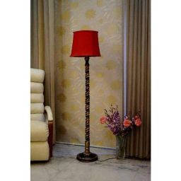Tucasa Mango Wood Black &a; Gold Floor Lamp with Red Cylindrical Polycotton Shade, WF-73-picture-28