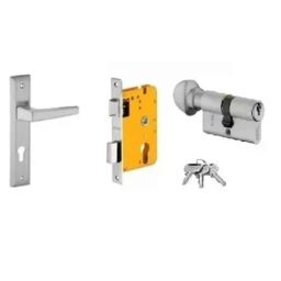Dorset HL Series Atina 70mm Stainless Steel Silver Chrome Finish Door Handle Lock Set with Knob &a; Key-picture-1
