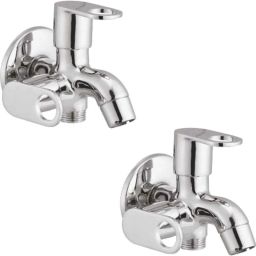 IRIS Prime Brass Chrome Finish Silver 2 Way Bib Cock with Wall Flange (Pack of 2)-picture-5