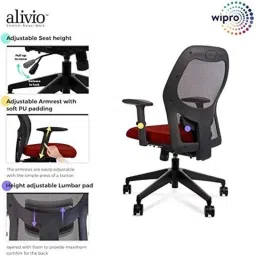 Wipro Alivio Fabric Cinnamon Red Medium Back Ergonomic Office Chair, EALM4013111021PL131 image 3