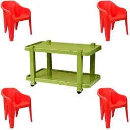 Italica 4 Pcs Polypropylene Red Luxury Arm Chair &a; Green Table with Wheels Set, 2019-4/9509-picture-37