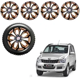 Auto Pearl 4 Pcs 14 inch ABS Golden &a; Black Press Fitting Wheel Cover Set for Mahindra Quanto with Retention Ring-picture-43