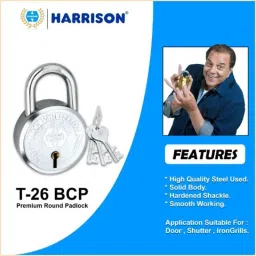 Harrison 65mm 8 Lever Mild Steel Bright Chrome Polished Finish Round Padlock with 3 Keys, T-26LS-0245 (Pack of 4) image 3