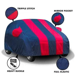 Kozdiko Polyester Blue &a; Red Waterproof Car Body Cover with Mirror Pockets, Buckle Belt, Triple Stiched &a; Fully Elastic for Toyota Prius image 3