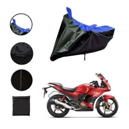 Riderscart Polyester Black &a; Blue Waterproof Two Wheeler Body Cover with Storage Bag for Hero Karizma ZMR STD image 2