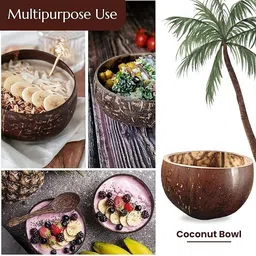 nature maa Wooden Serving Bowl 100% Eco-Friendly Coconut Bowl Handmade Rustic Wooden Tableware for Acai/Salad Disposable image 3