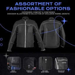 AllExtreme AVIANT AIR Mesh Fabric Black Bike Riding Jacket with Armour, Elbows &a; Shoulders Protection for Bikers, Size: S image 3
