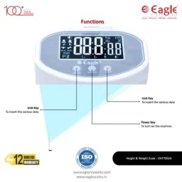 Eagle 200kg ABS White &a; Grey Digital Height &a; Weight Scale, EHF7002A image 4