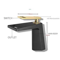 InArt WZS-855750RK Brass Black Deck Mount Single Lever Basin Mixer Tap for Bathroom, INA-478 image 3