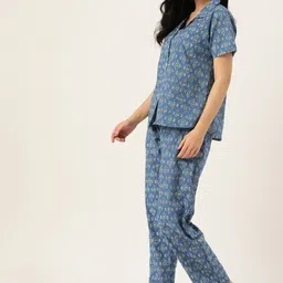 brownera Women Night Suit Set Blue Printed image 3