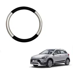 Enexoya PU Leather Black &a; Silver Stichable Steering Cover for Hyundai i20 Active, SC105514 image 2