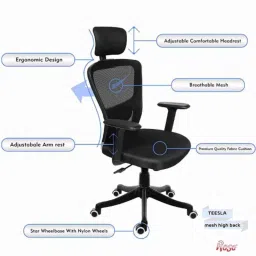 Rose Teesla Black Mesh High Back Swivel Desk Adjustable Ergonomic Chair with Headrest, Armrest &a; 2D Lumbar Support image 2