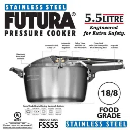 Hawkins Futura 5.5 Litre Stainless Steel Induction Base Pressure Cooker, FSS55 (Pack of 5) image 2
