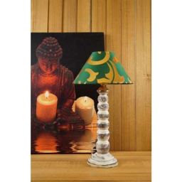 Tucasa Mango Wood Old White Table Lamp with 10 inch Polycotton Green Gold Pyramid Shade, WL-175-picture-18