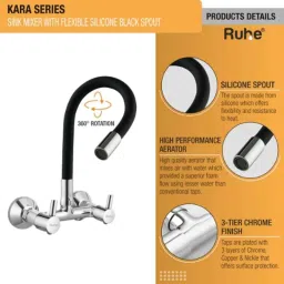Ruhe Kara Brass Chrome Finish Sink Mixer with Flexible Black Silicone Spout, 11-1514-FL-BL image 3