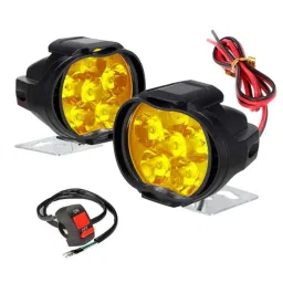 RA Accessories 2Pc Yellow 6 LED Waterproof Fog Light &a; On/Off Handlebar Switch Set for Motorcycle Jeep SUV Car and Truck-picture-32