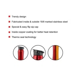 Cello Evoke 600ml Red Stainless Steel Vacuum Sports Bottle, 405CSSB0581 (Pack of 5) image 2