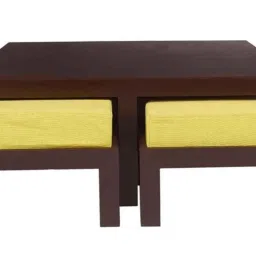 Evok Trendy Engineered Wood Lemon Yellow Coffee Table with 4 Stool Set, FLILSTPBYLMT68991M image 4