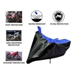 Riderscart Polyester Black &a; Blue Waterproof Two Wheeler Body Cover with Storage Bag for Hero Karizma ZMR STD image 3