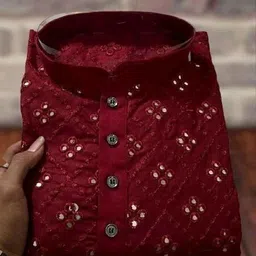 sr fashion Men Embellished Cotton Blend Straight Kurta-picture-28