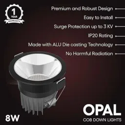 Fybros Opal 8W Polycarbonate Warm White Round LED COB Down Light with Metallic Silver Reflector, FLS5667A image 3