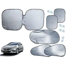 Auto Pearl 6 Pcs Polyester Black &a; Silver Window, Front &a; Rear Sun Shade Set for Honda City 2019-picture-16