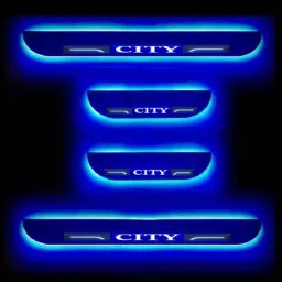 Car Accessories Hub 4 Pcs Acrylic Black Sill Scuff Plate Set with Blue LED for Honda City Type-5-picture-40
