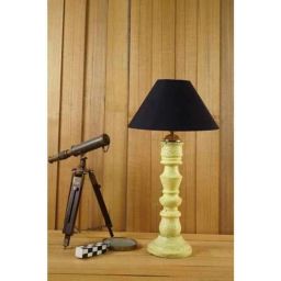 Tucasa Mango Wood Vintage Yellow Table Lamp with 10 inch Polycotton Black Pyramid Shade, WL-262-picture-1