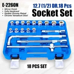 Eastman 18 Pcs 1/2 inch Chrome Vanadium Steel Blue Square Drive Socket &a; Bit Set, E-2260N image 2