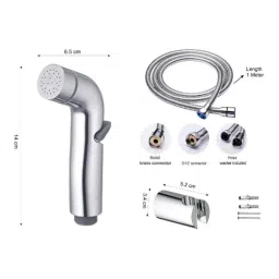 Drizzle Oval 1/2 inch Plastic Chrome Finish Health Faucet with 1m Flexible Tube &a; Wall Hook (Pack of 2) image 2