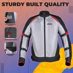 AllExtreme SNOWSTORM Mesh Fabric Black &a; Red Bike Riding Jacket with Armour Protector Back Elbows &a; Shoulders, Size: XL image 3
