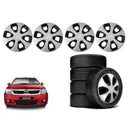 Auto Pearl 4 Pcs 14 inch Polypropylene Silver &a; Black Press Type Car Wheel Cover Set with Retention Ring for Mahindra Verito, WC14in_WagonR19_SilBlk_Verito image 2
