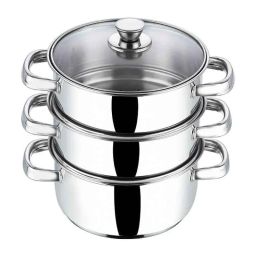 Vinod 18cm Stainless Steel Silver 3 Tier Steamer with Glass Lid, 3TS18-picture-36
