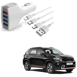 Kozdiko 4 Port USB Car Charger with 3 in 1 Cable for Kia Sonet-picture-32