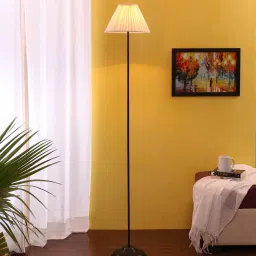 new era Damien Off White Cottan Fabric Shade Club Floor Lamp With Iron Base image 1