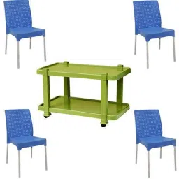 Italica 4 Pcs Polypropylene Light Blue Plasteel without Arm Chair &a; Green Table with Wheels Set, 1206-4/9509-picture-16