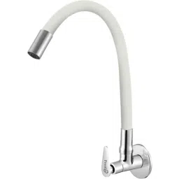 Prestige Slim Brass Chrome Finish White Flexible Sink Cock with Wall Flange-picture-32