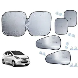 Auto Pearl 5 Pcs Polyester Black &a; Silver Window &a; Front Sun Shade Set for Hyundai Eon ERA-picture-26