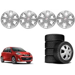 Auto Pearl 4 Pcs 14 inch Polypropylene Silver Press Type Car Wheel Cover Set with Retention Ring for Nissan Micra 2015, WC14in_WagonR19_SILVER_Micra2015model image 2