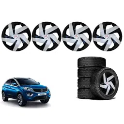Auto Pearl 4 Pcs 16 inch Polypropylene Black &a; Silver Press Type Car Wheel Cover Set with Retention Ring for Tata Nexon 2017-2019, WC_16in_Magnite_SilverBlack_Nexon2017_19 image 2