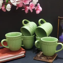 llaxmi creation Pack of 6 Ceramic GREEN PLAIN IN LINE TEA CUP-picture-17