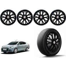 Auto Pearl 4 Pcs 14 inch Polypropylene Black Press Type Car Wheel Cover Set with Retention Ring for Renault Scala RXE, 14WC_Phoenix_Black_ScalaRXE-picture-40