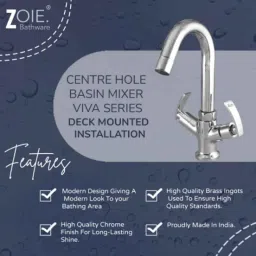 Zoie Viva Brass Silver Chrome Finish Basin Mixer with Swivel Spout, Z28017 image 2