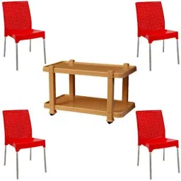 Italica 4 Pcs Polypropylene Red Plasteel without Arm Chair &a; White Table with Wheels Set, 1206-4/9509-picture-26
