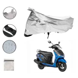 Riderscart Polyester Silver Waterproof Two Wheeler Body Cover with Storage Bag for Yamaha Alpha image 2
