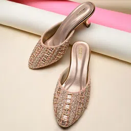 Rocia By Regal Rose Gold Women Embroidered Kitten Heel Mules Mojaris For Women image 1