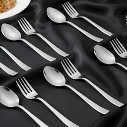 grip and serve Premium 6 PC Spoon And 6 PC Fork/Stainless Steel/Food Grade/35 Stainless Steel Cutlery Set image 1
