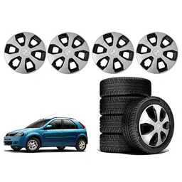 Auto Pearl 4 Pcs 14 inch Polypropylene Silver &a; Black Press Type Car Wheel Cover Set with Retention Ring for Mahindra Verito Vibe, WC14in_WagonR19_SilBlk_VeritoVibe image 2