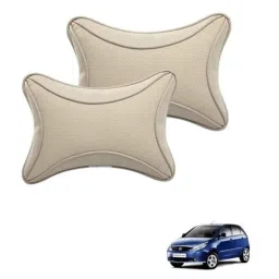 Kozdiko 2 Pcs Memory Foam &a; Polyester Beige Dots Car Neck Rest Pillow Set for Tata Indica Vista, XNVJVHGJFH131-picture-10