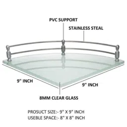 ZAP Acrylic Chrome Wall Mounted Bathroom Corner Shelves with Frosted &a; Toughen Glass image 2